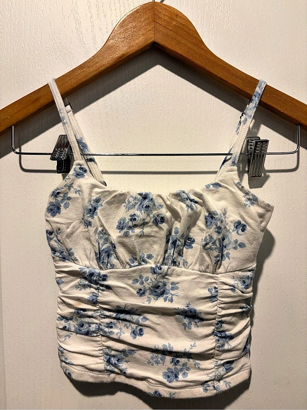 Hollister Blue Floral Ruched Cami Tank Top XXS
